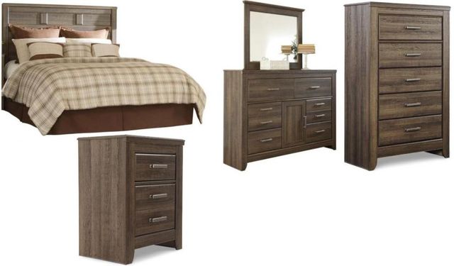 Signature Design by Ashley® Juararo 5-Piece Dark Brown King/California King Panel Headboard Bed Set