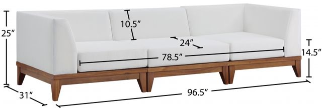 Meridian Furniture Rio 3-Piece Acacia Wood/Off-White Fabric/Wood 97" Outdoor Patio Modular Sectional Sofa-2