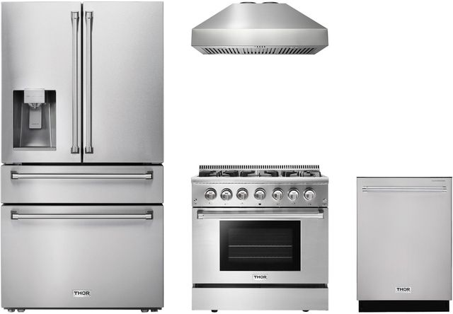 Thor Kitchen® 4 Piece Stainless Steel Dual Fuel Kitchen Package-0