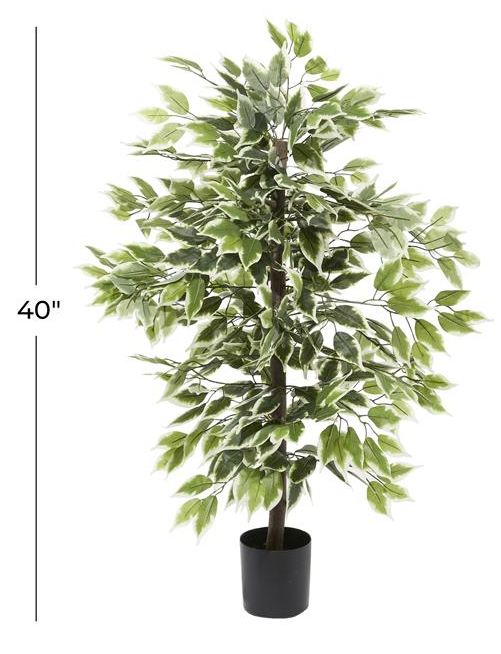 Deco Marche Green Faux Foliage Ficus Artificial Tree with Realistic Leaves and Black Plastic Pot-2