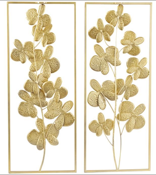 Deco Marche Cosmoliving 2-Piece Gold Metal Floral Orchid Wall Decor Set-1