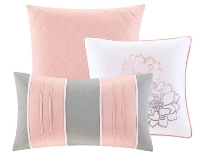 Olliix by Madison Park Lola 6 Piece Grey and Blush King/California King Reversible Cotton Printed Coverlet Set-1