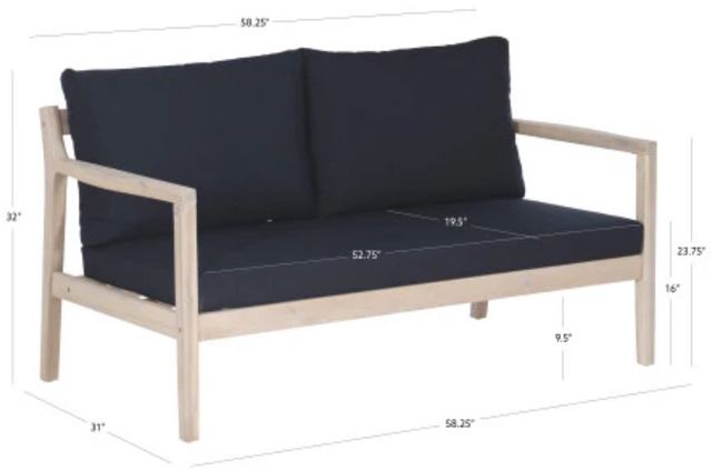 Linon Svana Navy/White Wash Fabric/Wood Outdoor Loveseat-2