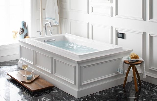 KOHLER® Archer® Biscuit 60" x 32" Integral Apron Heated BubbleMassage™ Air Bath with Bask® Heated Surface and Left-Hand Drain-3