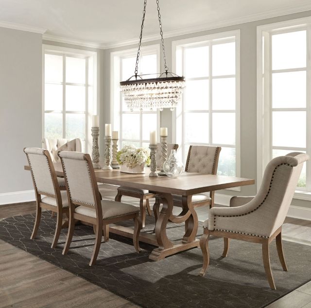 Coaster® Brockway 7-Piece Barely Brown/Cream Trestle Dining Set-1