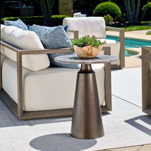 Uttermost® Midsummer Antique Bronze Metal and Stone Indoor-Outdoor Accent Table-1