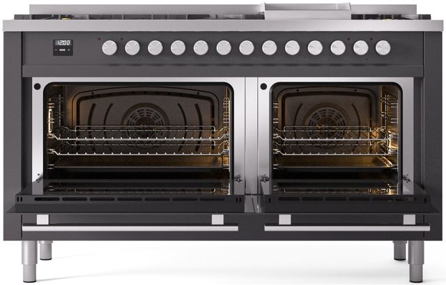Ilve® Professional Plus II 60" Graphite Matte Pro Style Dual Fuel Range-1