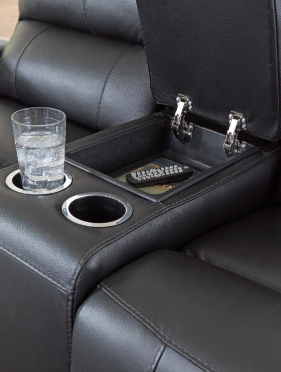 Signature Design by Ashley® Danemere Black Manual Double Reclining Loveseat with Console-4