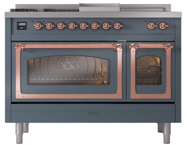 Ilve® Nostalgie II Noblesse 48'' Blue Gray Pro Style Dual Fuel Range with Copper Trim-1