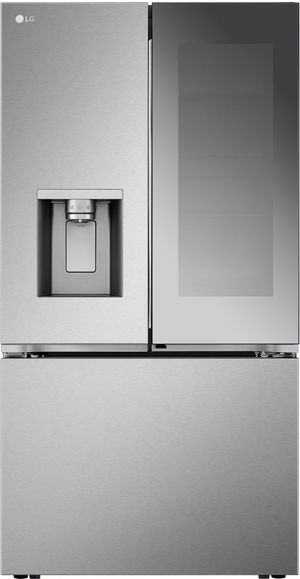 Front view of the LG 36 in. 25.5 Cu. Ft. PrintProof™ Stainless Steel Counter Depth French Door Refrigerator with CraftIce™