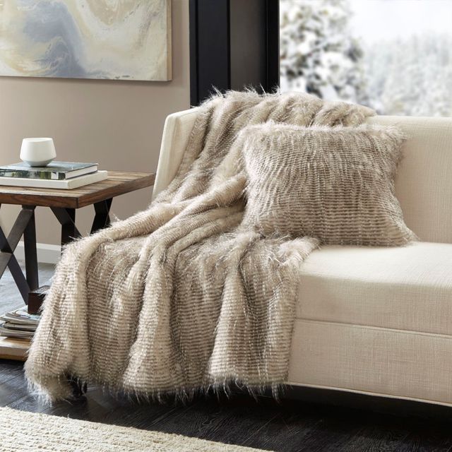 Olliix by Madison Park Edina 1 Natural Faux Fur Throw-1