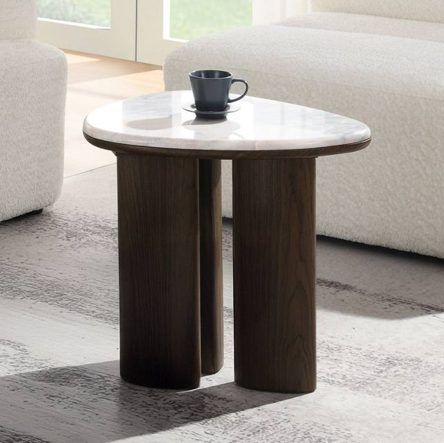 ACME Furniture Hanale Natural Marble Top End Table with Brown Legs-1