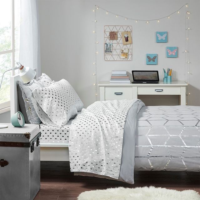 Olliix by Intelligent Design Grey/Silver Full Metallic Dot Printed Sheet Set-3