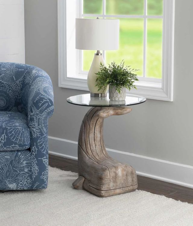 Powell® Wally The Whale Glass Top Side Table with Driftwood Base-1