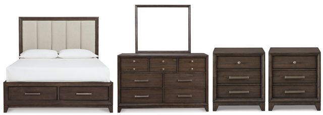 Signature Design by Ashley® Brueban 5-Piece Brown Queen Panel Storage Bed Set-0