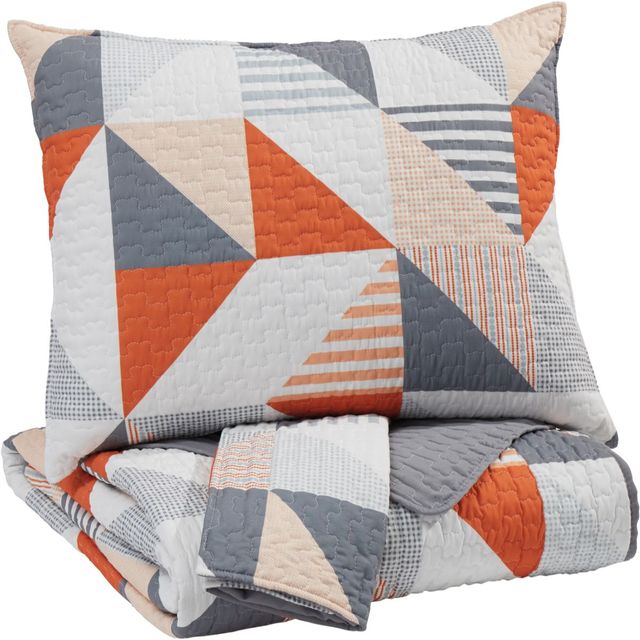 Signature Design by Ashley® Layne Gray/Orange Twin Coverlet Set-0