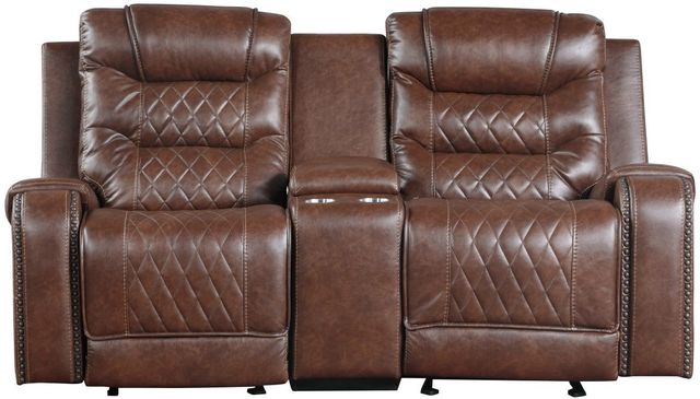 Homelegance® Putnam Brown Manual Double Glider Reclining Console Loveseat-2