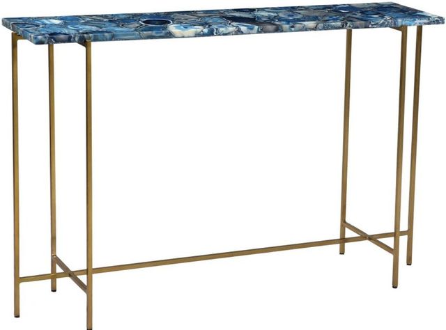 Moe's Home Collection Agate Blue Stone Top Console Table with Brass Iron Frame-0
