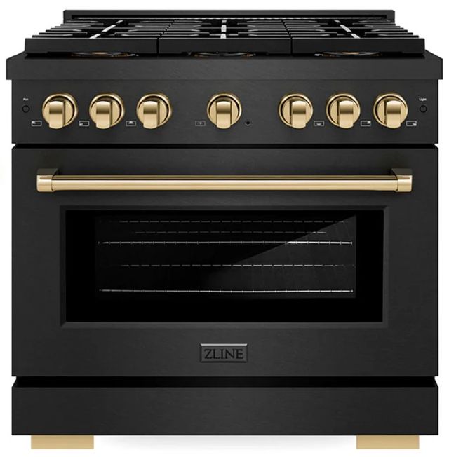 ZLINE Autograph Edition Paramount 36" 5.2 Cu. Ft. Black Satin Stainless Steel Gas Range with 6 Burner DuoPro™ Cooktop and Convection Gas Oven with Champagne Bronze Accents-0