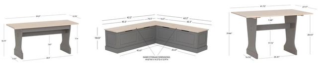 Linon Norah 3-Piece Gray/Maple Table Bench Nook Set-1