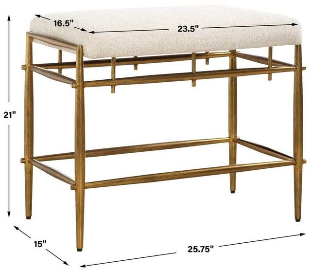 Uttermost® Karleen Antique Brass/Ivory Small Bench-3