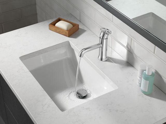 Delta Trinsic® Chrome 7" Single Handle Wheel Bathroom Faucet with Drain-1