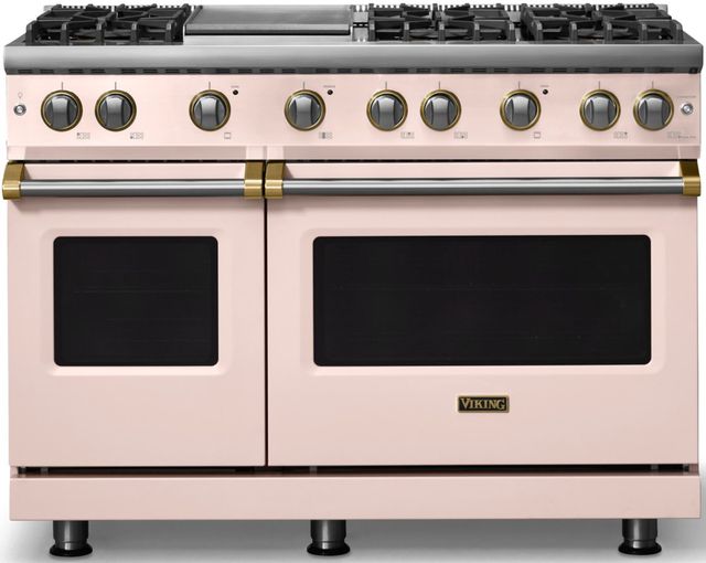 Viking® 5 Series 48" Blush Pro Style Gas (LP) Range with Brushed Brass Trim-0