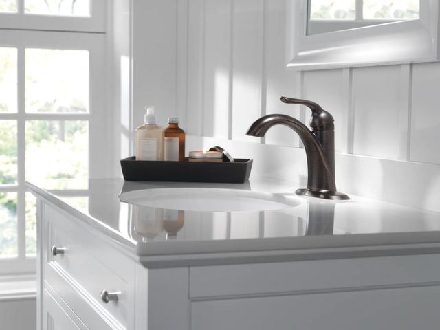 Delta Lahara® Venetian Bronze Single Handle Bathroom Faucet with Drain-4