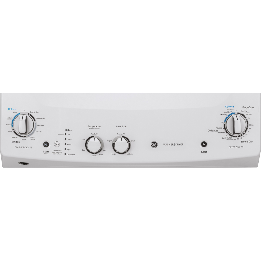 GE® Unitized Spacemaker® White Laundry Center, 2.6 Cu. Ft. Washer, 4.4 Cu. Ft. Dryer
