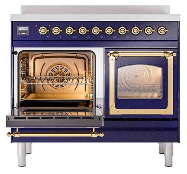 Ilve® Nostalgie II Noblesse 40'' Midnight Blue Pro Style Induction Range with Brass Trim-3