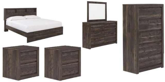 Benchcraft® Vay Bay 6-Piece Charcoal King Bookcase Panel Bed Set-0