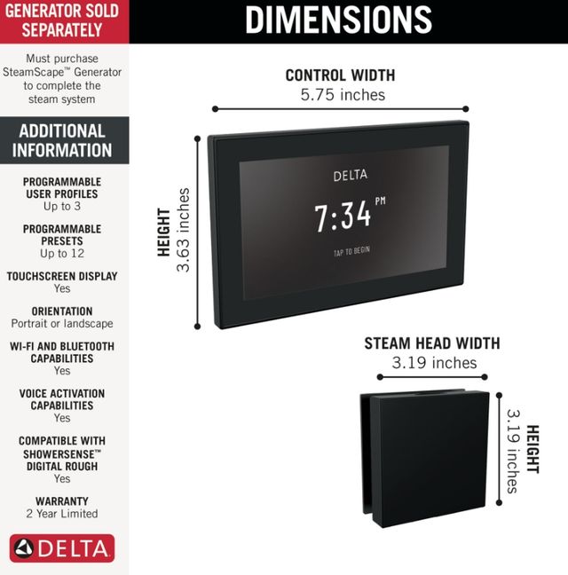 Delta SteamScape™ Deluxe System Matte Black Square Digital Steam Package-1