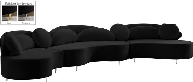 Meridian Furniture Vivacious 3-Piece Black Velvet Sectional-1