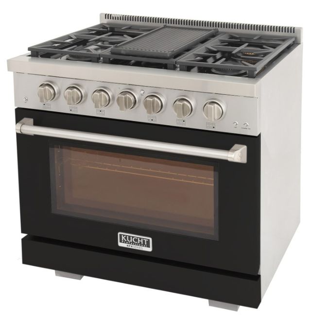 Kucht Professional KFX Series 36" Stainless Steel Pro Style Natural Gas Range with Black Door and True Simmer Burners-3