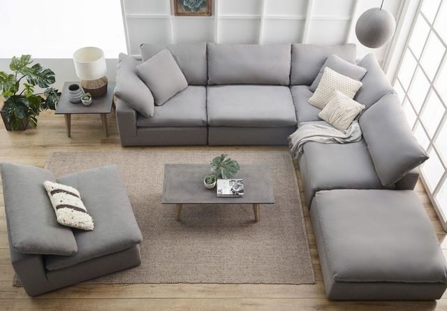 Moe's Home Collection Clay 6-Piece Light Grey L-Shaped Modular Sectional and Ottoman-3