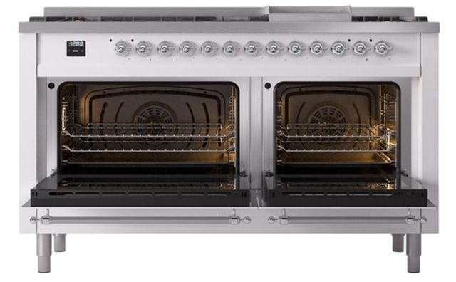 Ilve® Nostalgie II Noblesse 60'' Custom RAL Color Pro Style Dual Fuel Range with Chrome Trim-1