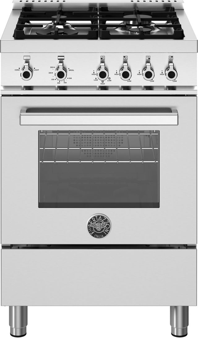 Bertazzoni Professional Series 24" Fingerprint Resistant Stainless Steel Pro Style Gas Range-0