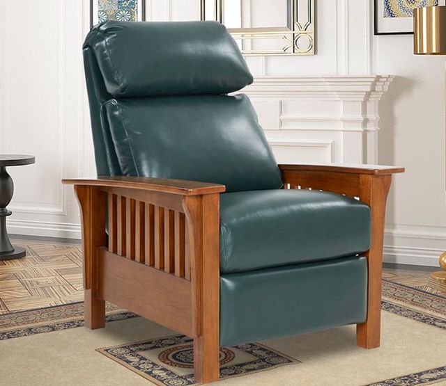 BarcaLounger® Mission Brown/Highland Emerald Leather Manual Recliner-2