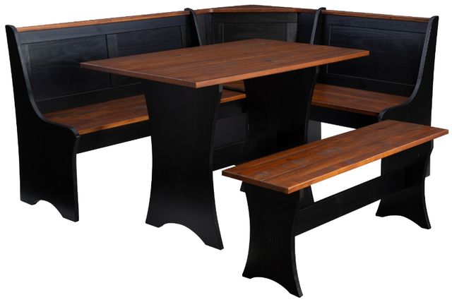 Linon Coastal 3-Piece Black/Walnut Corner Nook Set-0