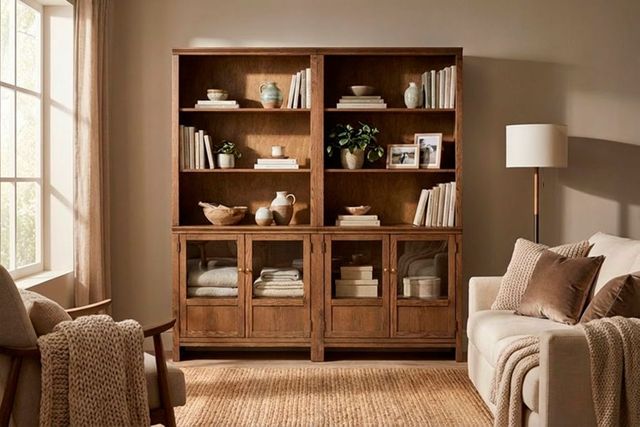 aspenhome® Sandro Brushed Bourbon 74" Bookcase with 2-Doors-2