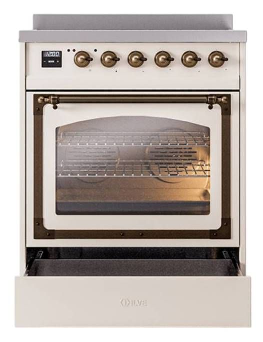 Ilve® Nostalgie II Noblesse 30'' Antique White Pro Style Induction Range with Burnished Trim-3