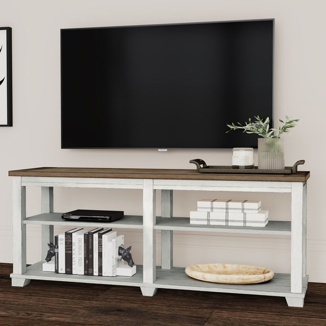 Null Furniture Madison Toasted Almond Entertainment Console with Rustic White Base-1