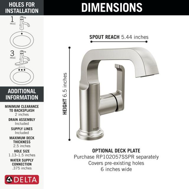 Delta Tetra™ Lumicoat® Stainless 7" Single Handle Bathroom Faucet-3