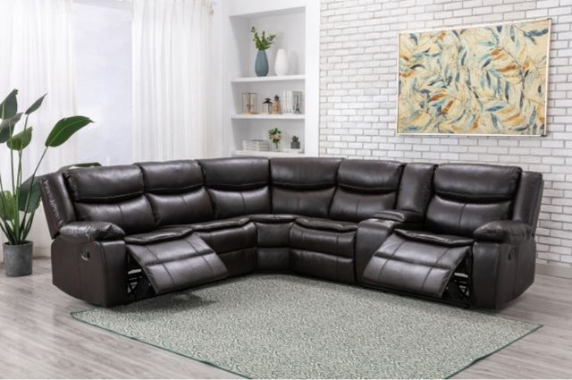 Mazin Furniture Darnell 3-Piece Cocoa Brown Right Side Modular Manual Reclining Sofa Sectional with Console-3
