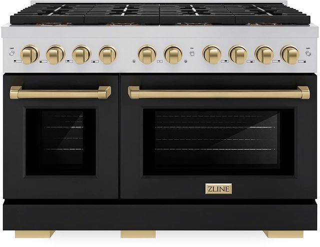 ZLINE Paramount Autograph Edition 48" Stainless Steel Pro Style Gas Range with Black Matte Door and Champagne Bronze Accents-0