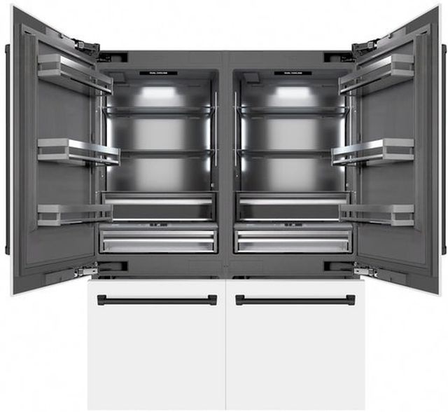 ZLINE Autograph Edition 60" 32.2 Cu. Ft. White Matte Built-In  French Door Refrigerator with Water Dispensers, Ice Makers, and Matte Black Accents-1
