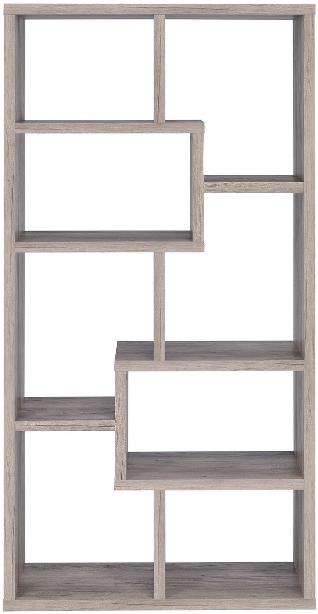 Coaster® Theo Grey Driftwood 10-Shelf Geometric Bookcase-2
