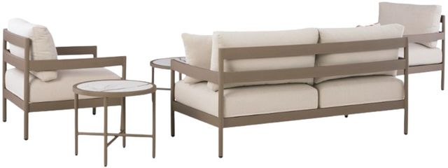 Signature Design by Ashley® Big Creek Cove 5-Piece Beige/Brown Aluminum/Fabric/Wooden Outdoor Conversation Set-3