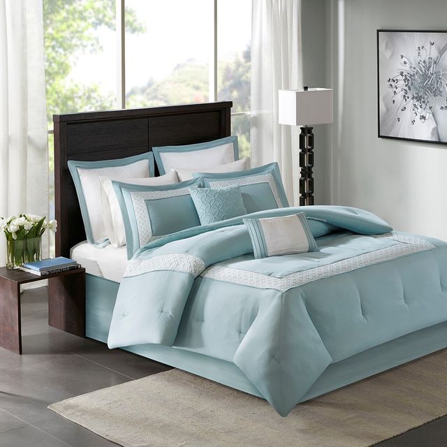 Olliix by Madison Park 8 Piece Aqua California King Stratford Comforter Set-0