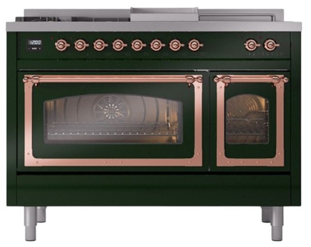 Ilve® Nostalgie II Noblesse 48'' Emerald Green Pro Style Dual Fuel Range with Copper Trim-1